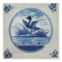 Antike blaue Fliese Delfts - Ente im Wasser Einladungen