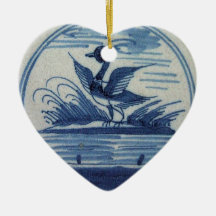 Antike blaue Fliese Delfts - Ente im Wasser Weihnachtsbaum Ornamente