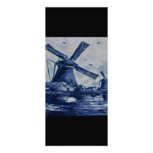 Antike blaue Fliese Delfts - Windmühlen durch das  Vollfarbige Werbekarte