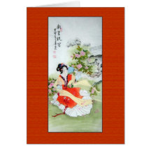 Antike chinesische Malerei von Dame In Orange Grußkarte