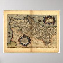 Antike Karte von ATLAS 1570 A.D. Portugals ORTELIU Plakate