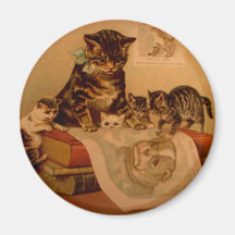 Antike Kätzchen-u. Buch-Miezekatze-Schule Kühlschrankmagnet