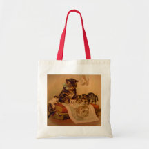 Antike Kätzchen-u. Buch-Miezekatze-Schule Tasche