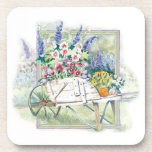 Antike Vintage Schubkarre mit Blumen im Garten Untersetzer