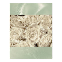 Antike weiße Rosen, gefrieren grünen Satin, Schabl Postkarten