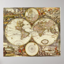 Antike Weltkarte, C. 1680. Durch Frederick de Wit Plakatdrucke