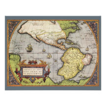 Antike Weltkarte des Amerikas, 1570 Personalisierte Einladungen