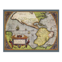 Antike Weltkarte des Amerikas, 1570 Postkarten