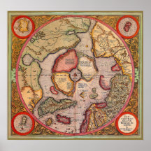 Antike Welts-Karte, Arktis Nordpol, 1595 Plakatdruck