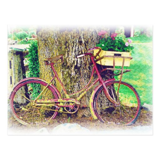 Antikes Fahrrad mit Blumen-Korb Postkarten