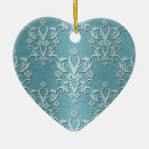 Aqua-aquamarines zwei Ton-Blumendamast-Muster Weihnachtsbaum Ornamente