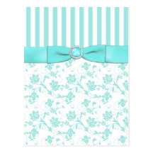 Aqua-blaues und weißes gestreiftes Blumen Save the Postkarten