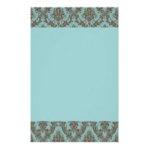 Aqua Chocolate Damask Stationery Design