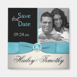 Aqua, Silber und schwärzen Save the Date Foto-Magn
