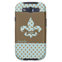 Aqua u. Brown Fleur Di Lys Custom Samsung Galaxy S3 Schutzhülle