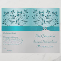 Aqua und Silber BlumenQuinceanera Programm Vollfarbige Flyer
