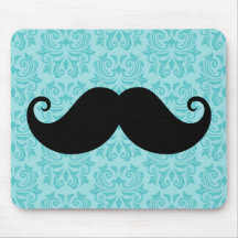 Aqualenkstangenschnurrbart auf schwarzem Damastmus Mousepad