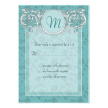 Aquamarine barocke extravagante Monogramm UAWG Kar Individuelle Einladungen