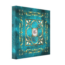 Aquamarine beflecktes Glas-Monogramm-Lilien-Leinwa Gespannter Galeriedruck