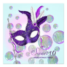 Aquamarine blaue lila Blasen-16. Geburtstag-Masker Individuelle Ankündigungskarte