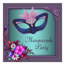 Aquamarine blaue lila rosa Maskerade-Party Einladu