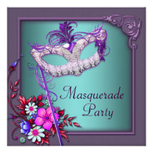 Aquamarine blaue lila rosa Maskerade-Party Einladu