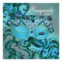 Aquamarine blaue Maskerade-Party Einladungen