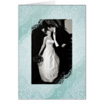 Aquamarine Damask Wedding Photo Thank You Greeting Card
