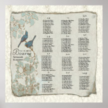 Aquamarine Liebe-Vögel, die Sitzplatz-Diagramm Wed Plakat