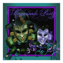 Aquamarine lila Maskerade-Party Einladungen