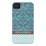 Aquamarine Polka-Punkt-Damast-Muster iPhone 4 Case
