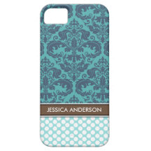 Aquamarine Polka-Punkt-Damast-Muster iPhone 5 Case iPhone 5 Schutzhülle