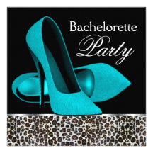 Aquamariner blauer Leopard-hoher Heels-Junggeselin Personalisierte Einladungskarten