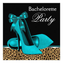 Aquamariner blauer Leopard-hoher Heels-Junggeselin Personalisierte Einladung