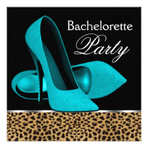Aquamariner blauer Leopard-hoher Heels-Junggeselin Einladungskarten