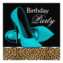 Aquamariner blauer Leopard-hohes Heels-Geburtstags Ankündigung