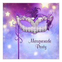 Aquamarines blaues rosa lila Maskerade-Party Personalisierte Ankündigung