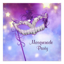 Aquamarines blaues rosa lila Maskerade-Party Einladung