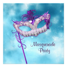 Aquamarines blaues rosa lila Maskerade-Party Individuelle Einladung
