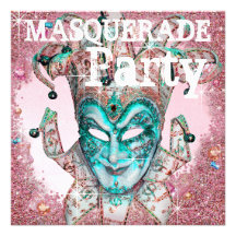 Aquamarines blaues rosa Masken-Maskerade-Party Personalisierte Ankündigung