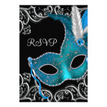 Aquamarines blaues silbernes Masken-Maskerade-Part Einladung