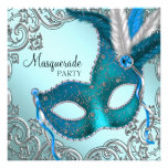 Aquamarines blaues silbernes Masken-Maskerade-Part Individuelle Ankündigungskarte