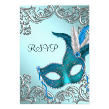 Aquamarines blaues silbernes Masken-Maskerade-Part Personalisierte Einladungskarte