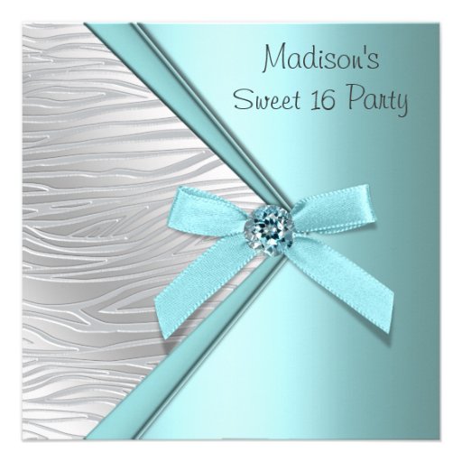 Aquamarines blaues silbernes Party des Zebra-Bonbo Individuelle Einladung