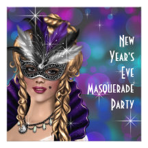 Aquamarines lila Silvester-Maskerade-Party Einladungen