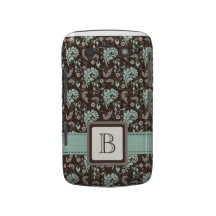 Aquamarines und Brown-Damast-mit Monogramm BlackBe Blackberry Bold Hüllen