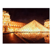 Aquarell-Kunst "Les Lumieres du Louvre" Postkarte