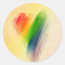 Aquarell-Regenbogen-Herz Runde Aufkleber