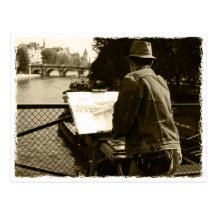 Artist at the Seine river in Paris, France Postkarte