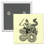 ASIATISCHER KUNST-GOTT AUF DRACHEN ANSTECKNADELBUTTON